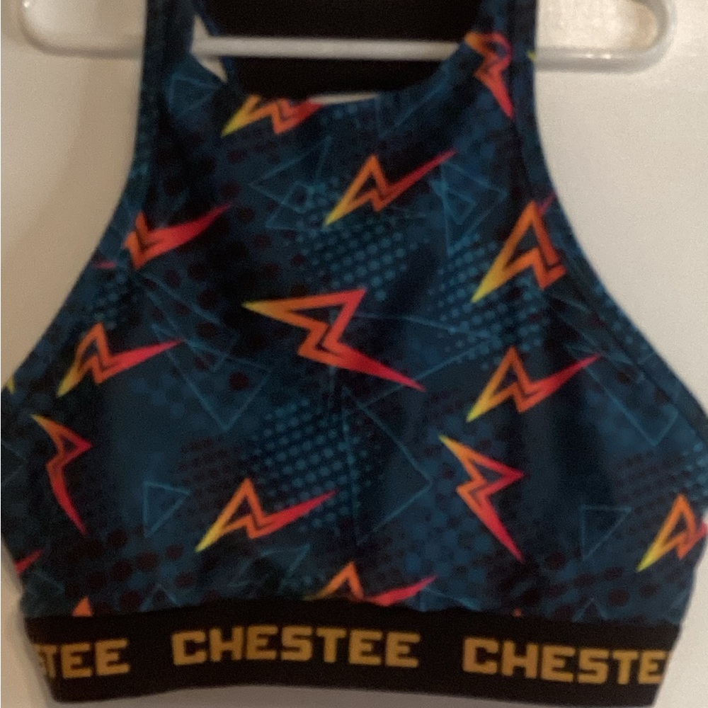 Chestee Blue Sports Bra with Colorful Pattern